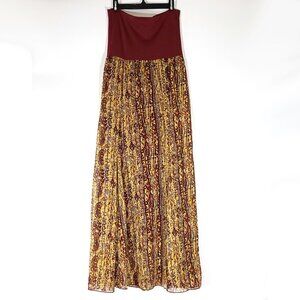 Anthropologie Willow + Clay Maxi Skirt Yellow Maroon Gray Crinkle Chiffon Sz S